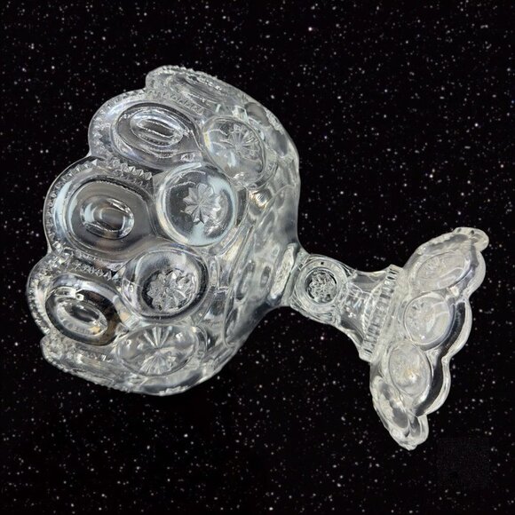 Antique EAPG Adams & Co Palace Moon & Stars Compote Large Clear Manganese 365nm - Picture 13 of 15